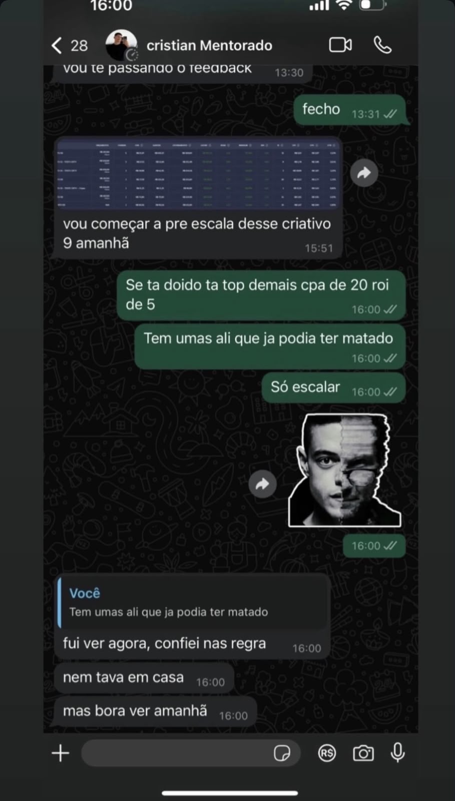Resultado do mentorado Henrique